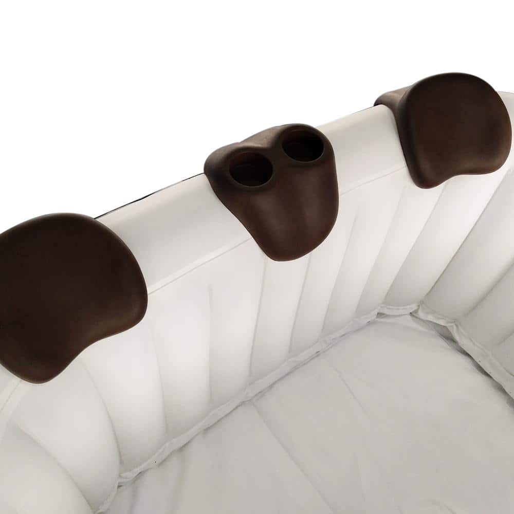 Brown Removable 3-Piece Headrest and Drink Holder Set for Hot Tub Spa