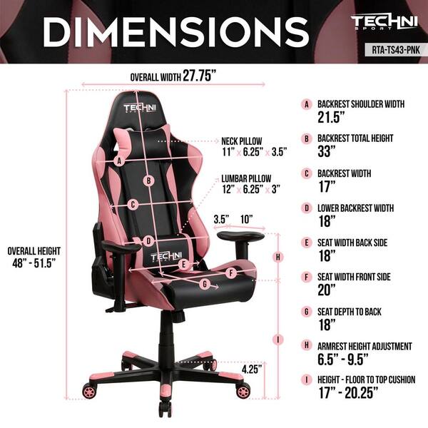 pinktea  Techni Sport Pink Gaming Chair RTA-TS43-PNK - The Home Depot