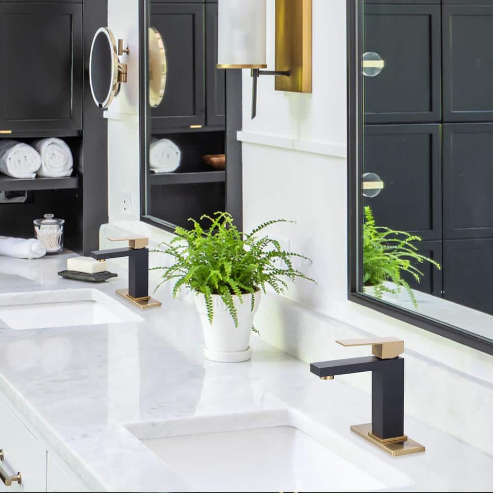 Matte Black and Gold Stainless Steel Single Handle Bathroom Faucet