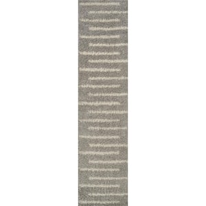 Alaro Berber Stripe Shag Gray/Ivory 2 ft. x 10 ft. Runner Rug