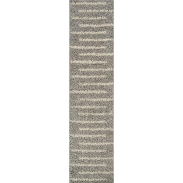 Alaro Berber Stripe Shag Gray/Ivory 2 ft. x 8 ft. Runner Rug