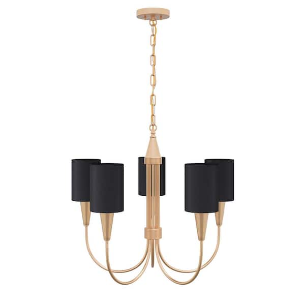 aiwen Modern 24.4 in. 5-Light Black Chandelier Farmhouse Linear Island Hanging Light with Fabric Shade