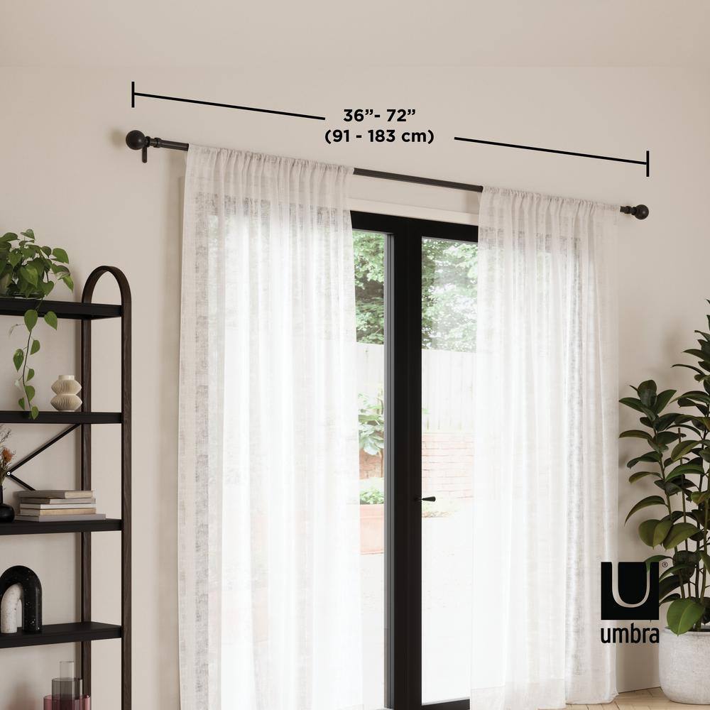 Sita Matte Black Adjustable Steel Curtain Rod 36-72 Inches