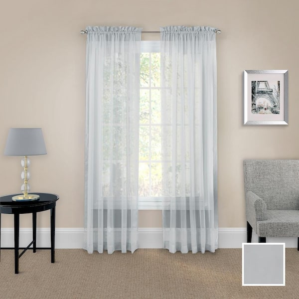 Eclipse Victoria Grey Solid Polyester 118 in. W x 84 in. L Sheer Pair Rod Pocket Curtain Panel