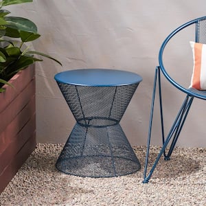 Nevada 18.25 in. Matte Navy Blue Round Metal Outdoor Patio Side Table