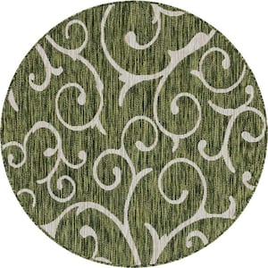 Outdoor Curl Green 4 ft. x 4 ft. Round Area Rug