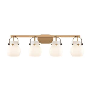 Pilaster II Sphere 36.5 in. 4-Light Brushed Brass Vanity Light with Glass Shade