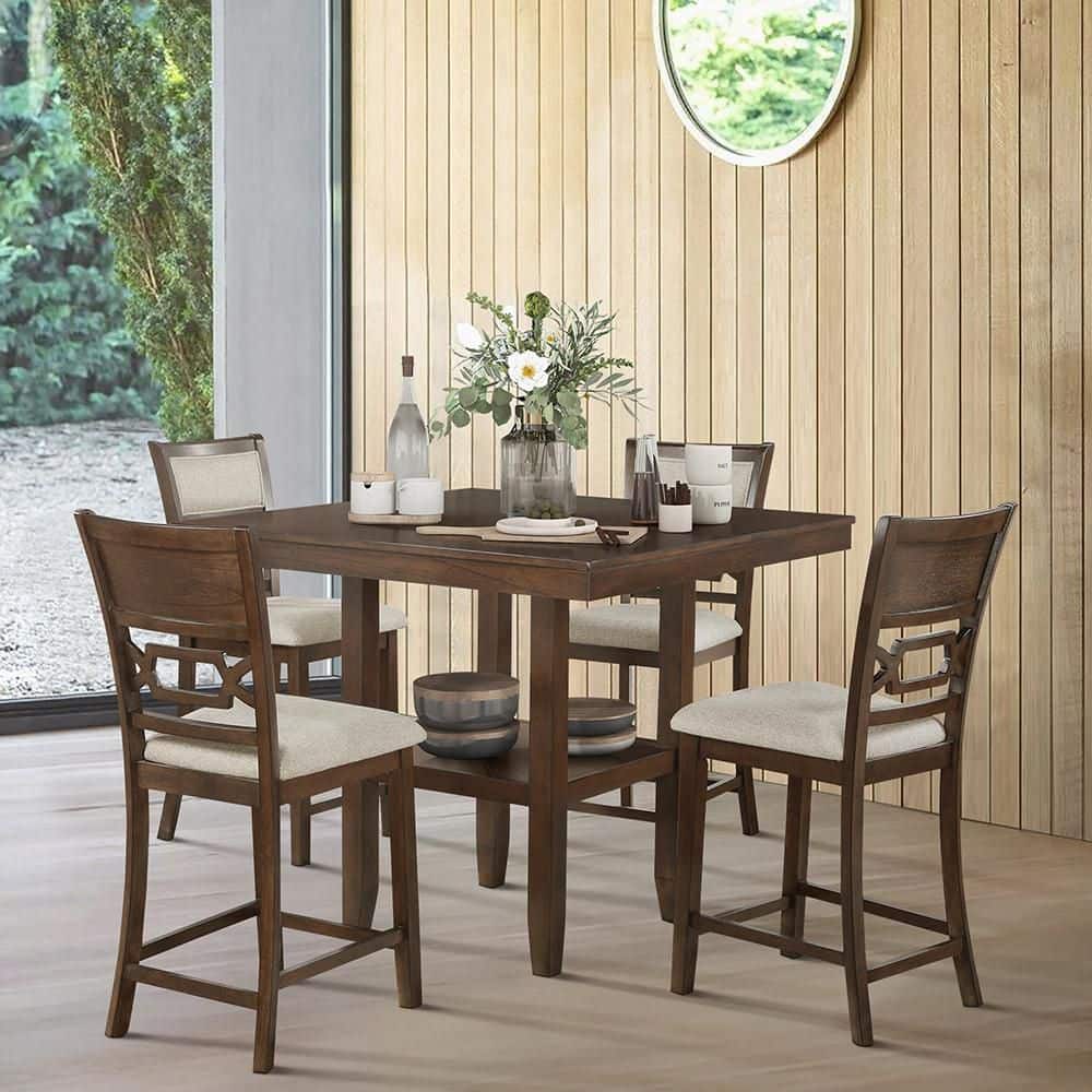 Stowe 5-Piece Pack Dark Brown Finish Wood Top Counter Height Set Seats 4