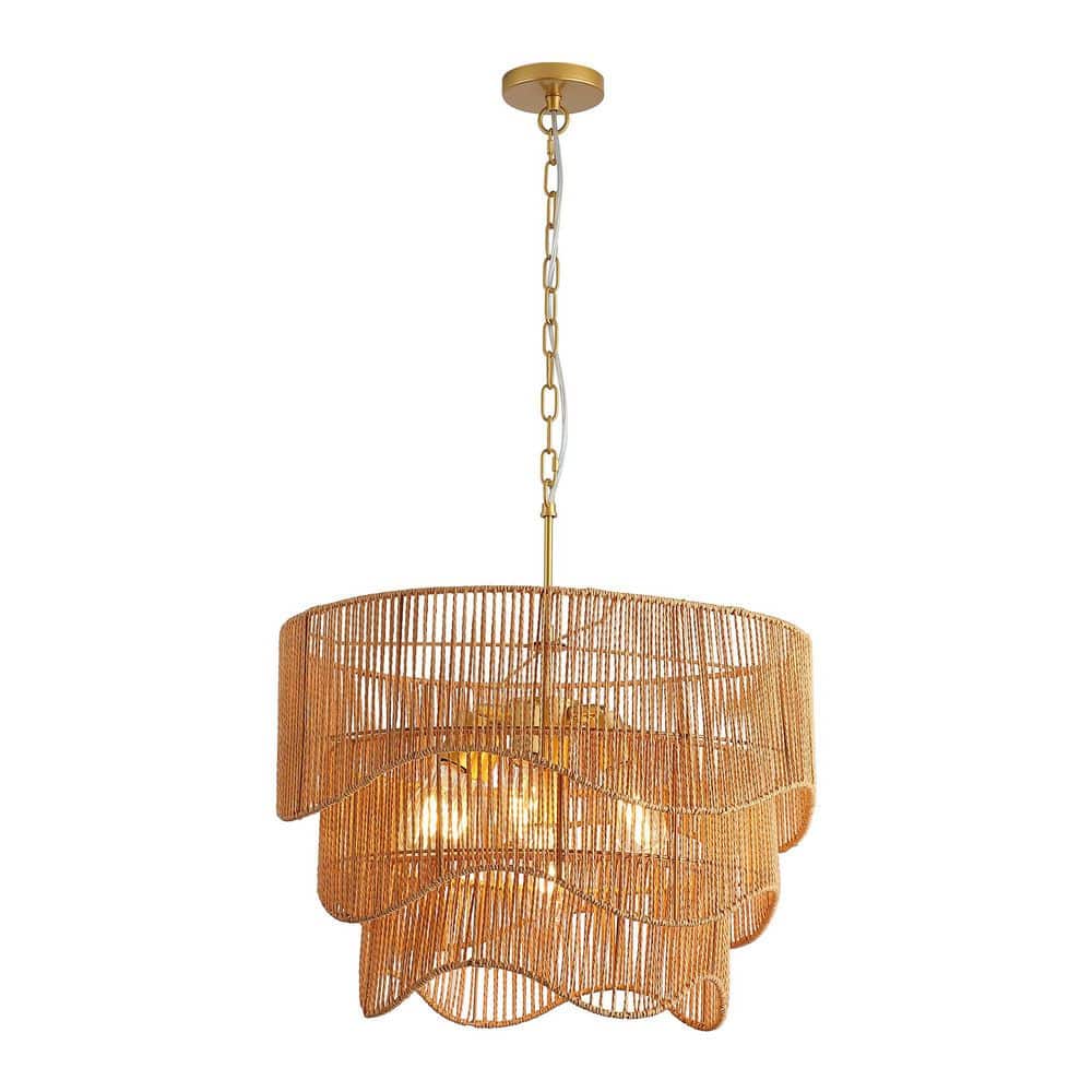 Boswel 60-Watt 7 Light Retro Style 3-Tier Rattan Gold Pendant Light for Kitchen Island, Dinning Room, No Bulbs Included price history on PriceWatchPro