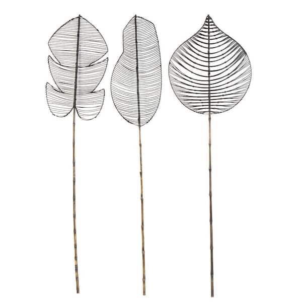 Tall Palm Leaf Woven Stick Natural Foliage with Varying Shapes (Set of 3)