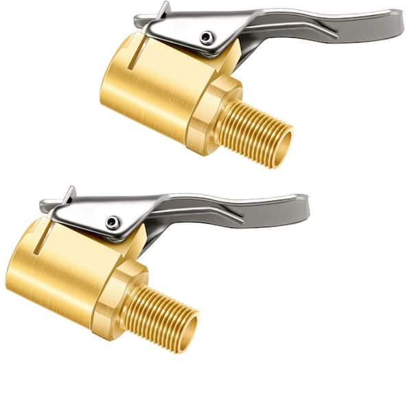 Brass Locking Tire Air Chucks with Valve Thread Hose Adapter (2-Pack)