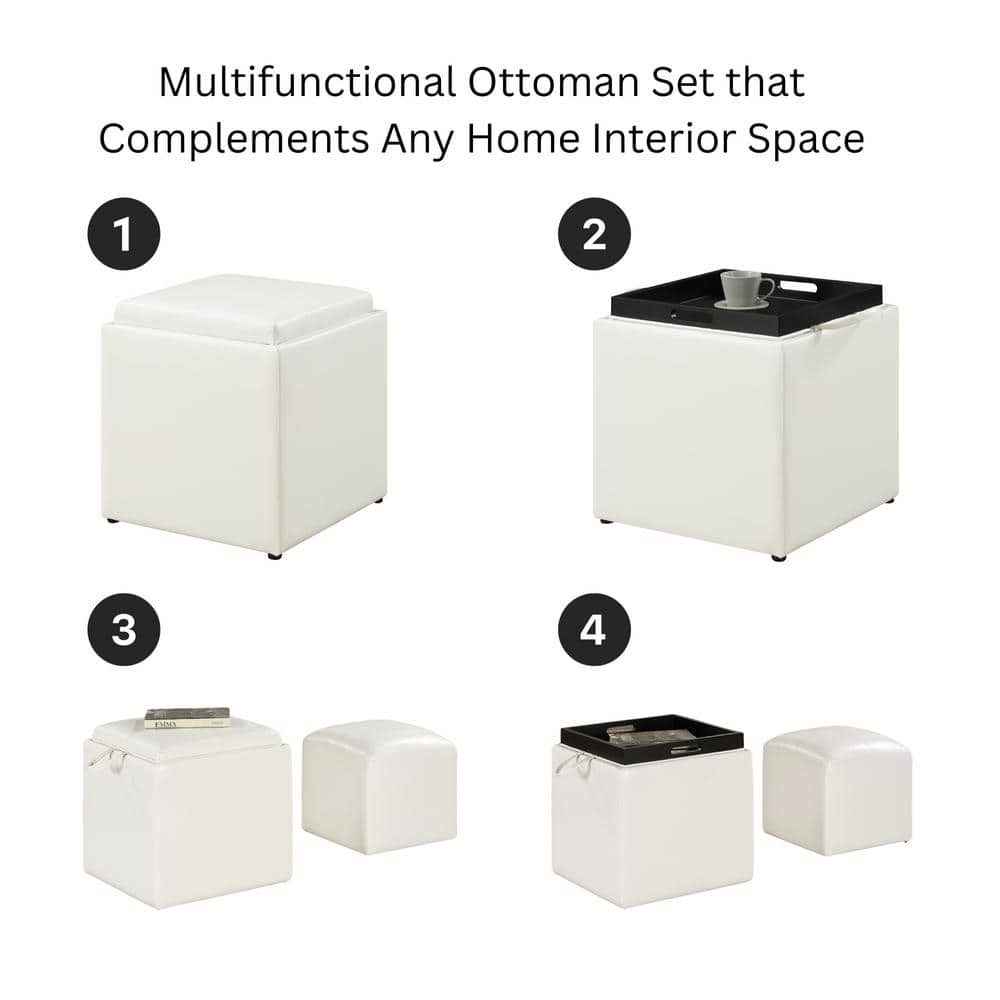 Park Avenue White 18" Square Storage Ottoman with Reversible Tray
