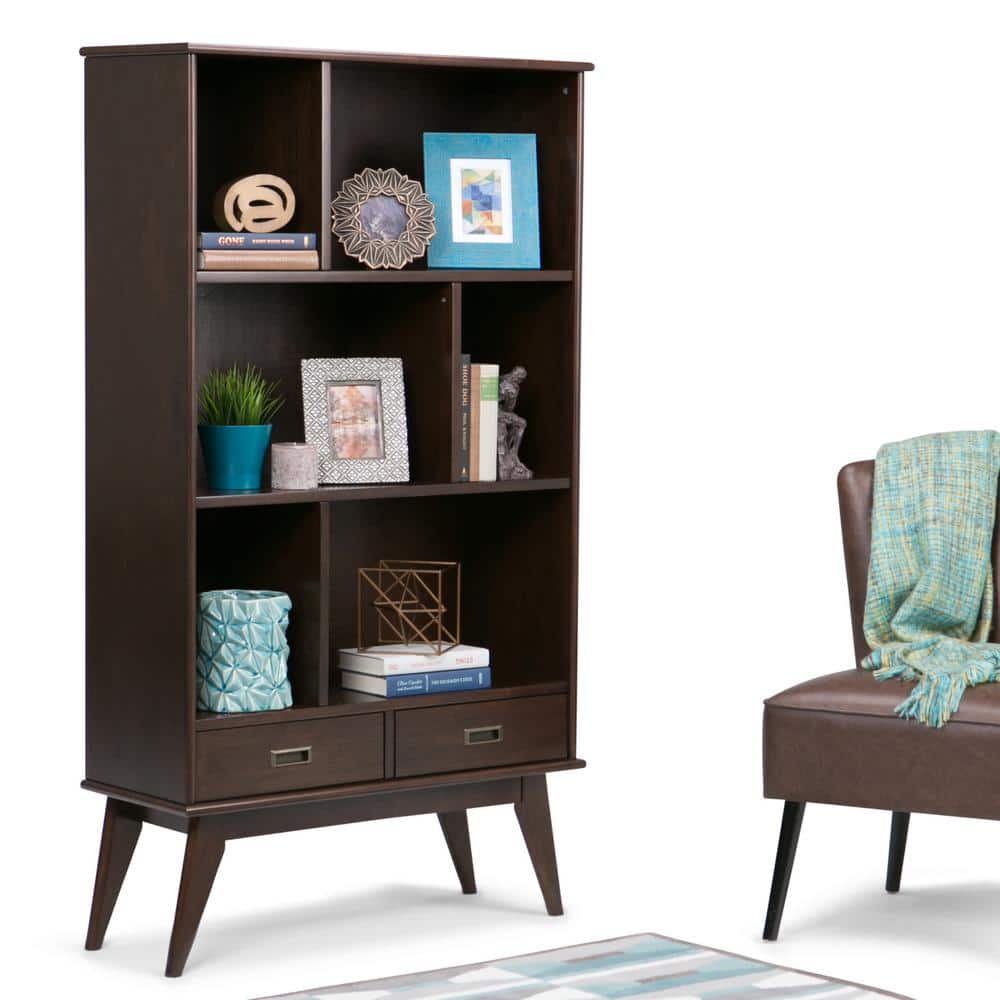 Mid-Century Modern Medium Auburn Brown Solid Wood Bookcase