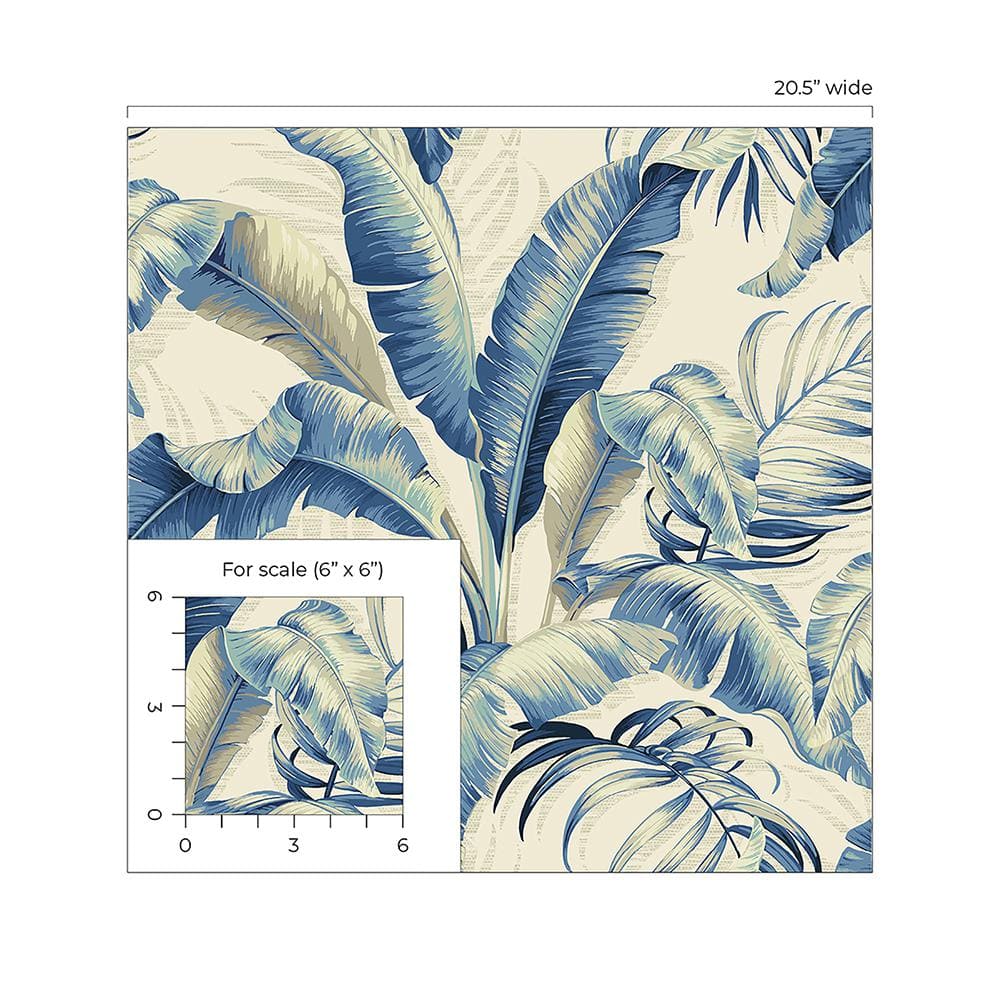 Azure Vinyl Tropical Palm Peel & Stick Wallpaper Roll