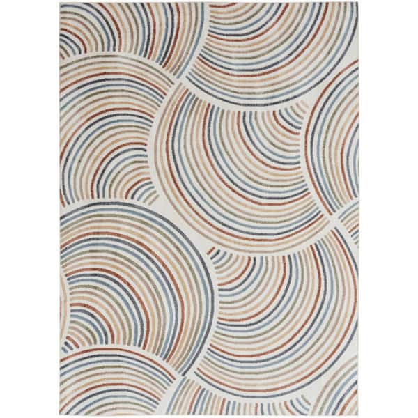 Nourison Astra Machine Washable Ivory Multicolor 8 ft. x 10 ft. All-over design Contemporary Area Rug