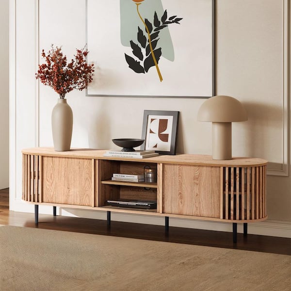 LuxenHome Light Oak Finish Engineered Wood 2-Door and Open