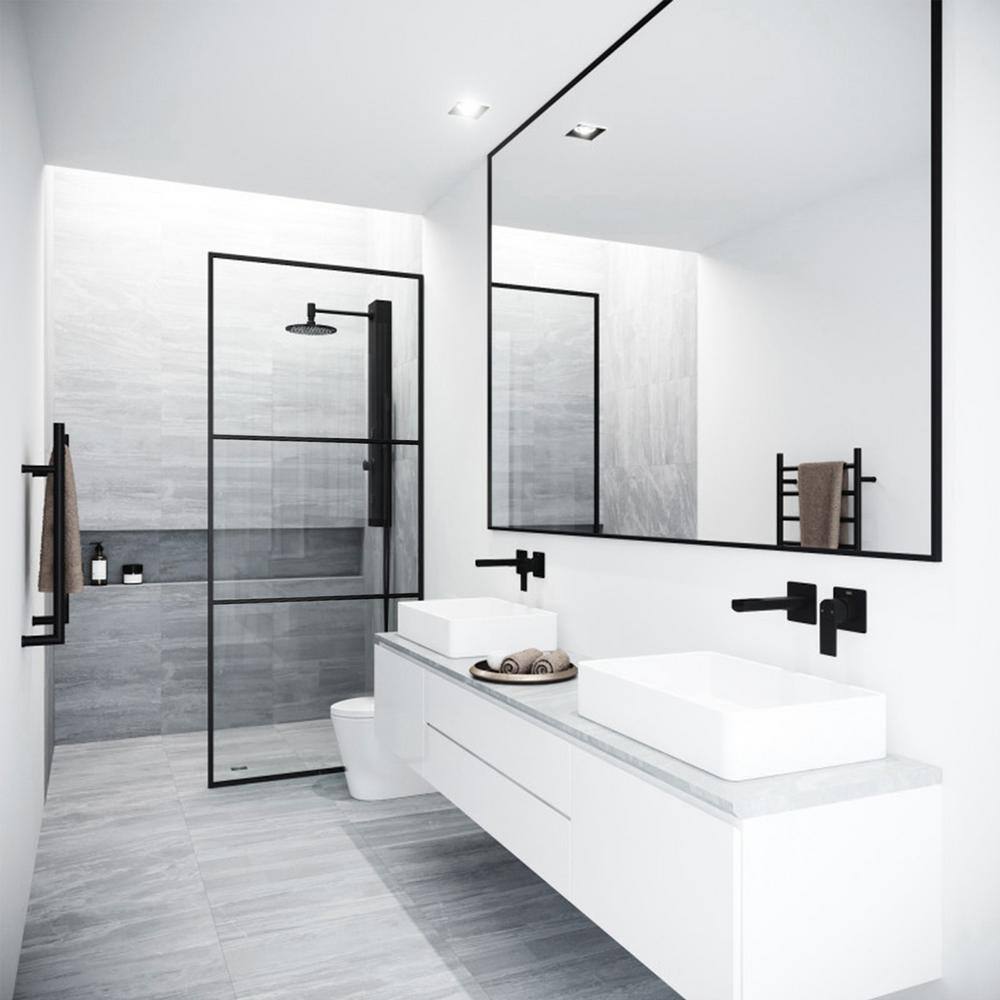 Matte Black 34" x 74" Framed Shower Screen with Fluted Glass