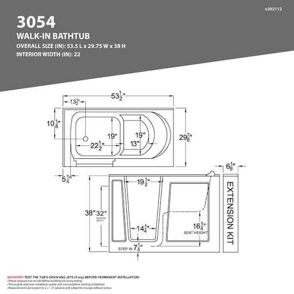 walk in tub measurements