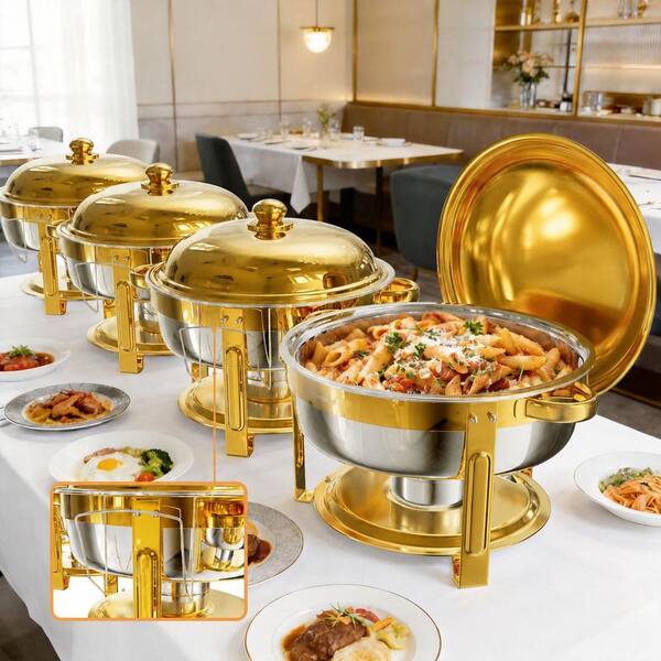 KHKFY 6-Pack 6.5 qt. Gold Stainless Steel Round Chafing Dish
