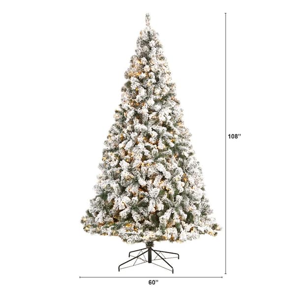 Nearly Natural 9 ft. Pre-lit Flocked Grand Northern Rocky Fir Artificial  Christmas Tree with 8208 Warm Cluster Multi-Function LED Light T1462 - The  Home Depot