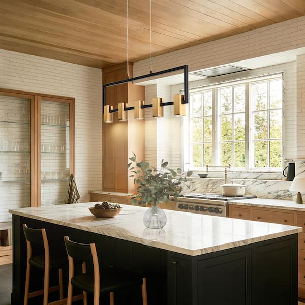Zevni 24W Integrated LED 5-Light Brass Linear Chandelier Modern