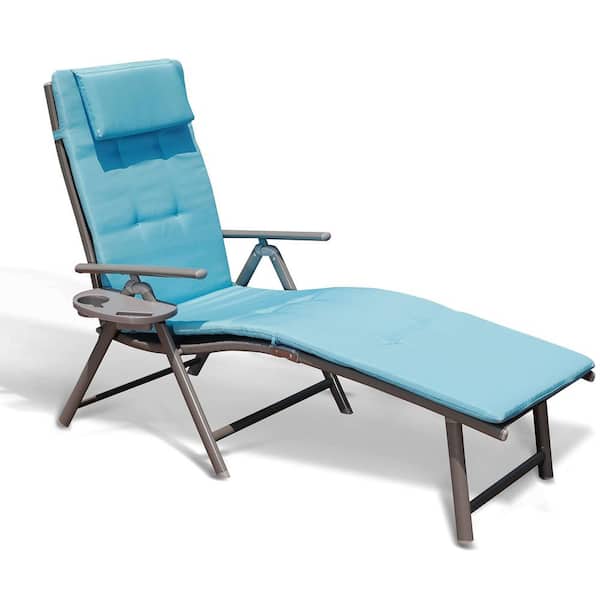 Wildaven Aluminum Outdoor Adjustable Folding Chaise Lounge Chairs with Removable Blue Cushion and Pillow
