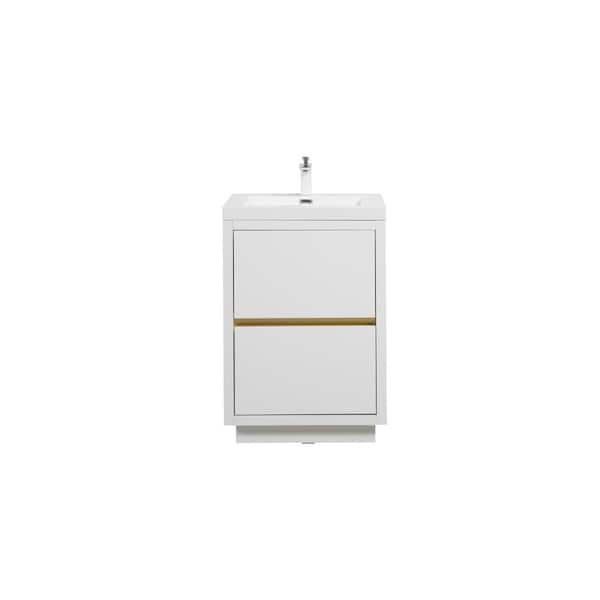 Lafarre 23.62 in. W x 19.69 in. D Freestanding Bath Vanity in Glossy White with Gloss White Resin Top Assembled