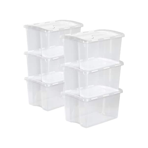 48-Quart Plastic Storage Bin with Hinged Lid & Handles, Clear (6 Pack)