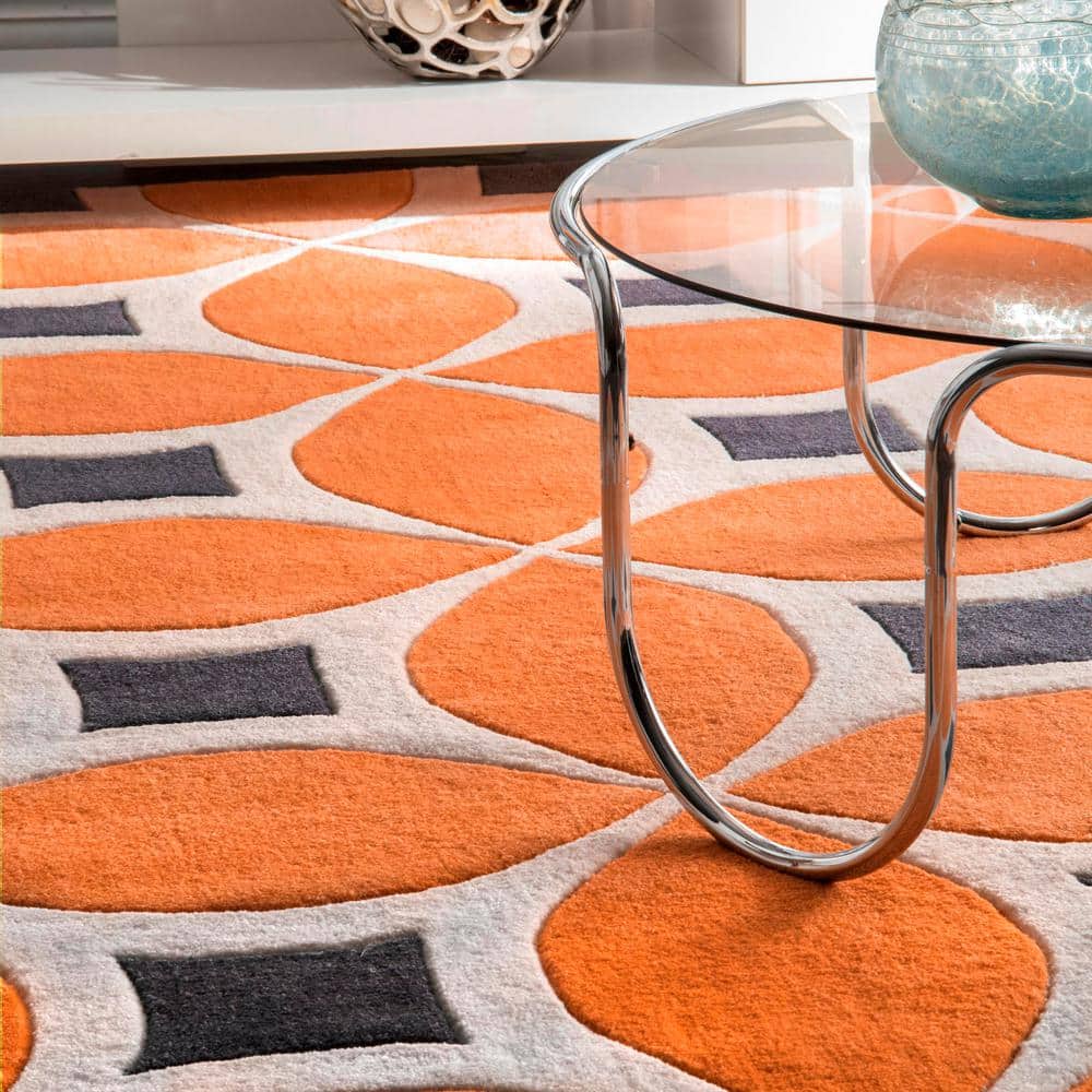 Deep Orange Geometric Tufted Reversible Area Rug 4x6