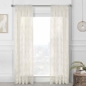 Mona Lisa Eggshell Polyester 56 in. W x 84 in. L Lace Rod Pocket Sheer Curtain (Single Panel)