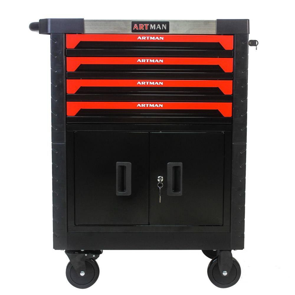 4-Tier Metal 4-Wheeled Multi-Functional Cart in Black with Handle and 2-Door price history on PriceWatchPro