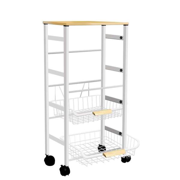 4 Tier White Metal Wire Basket Shelf Rolling Storage Cart Kitchen