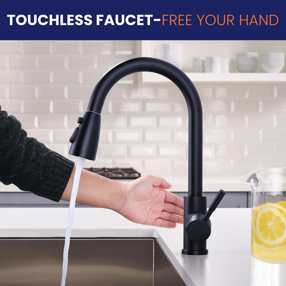 Matte Black Touchless Pull-Down Kitchen Faucet with Spray