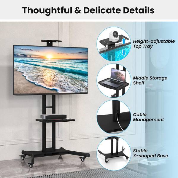 Gymax Black Mobile TV Stand Fits TVs up to 32 to 82 in. w