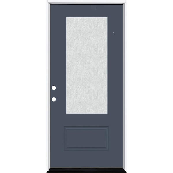 Steves & Sons Legacy 36 in. x 80 in. 3/4 Lite Rain Glass RHIS Dark Denim Finish Fiberglass Prehung Front Door