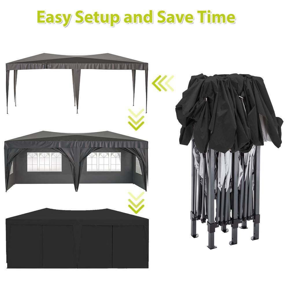 Black 10' x 20' Heavy Duty Pop-Up Canopy Tent with Sidewalls