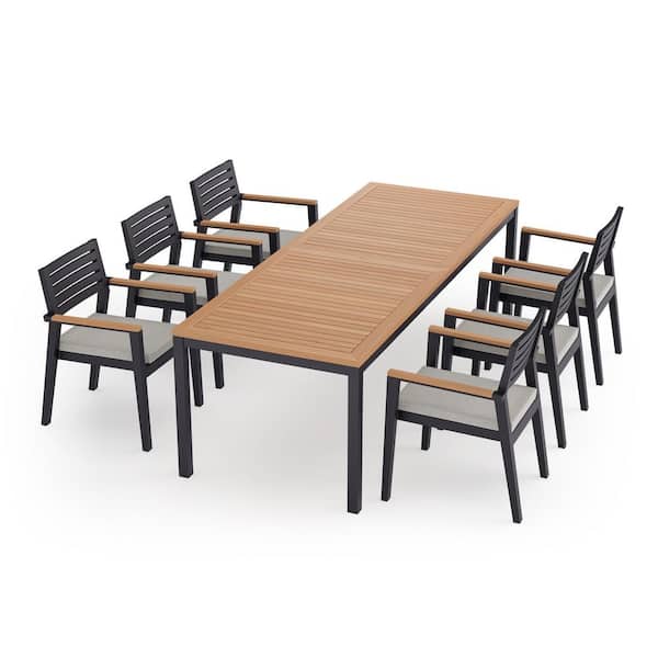 NewAge Products Rhodes 7 Piece Aluminum Outdoor Patio Dining Set in Cast Silver Cushions with 96 in. Table