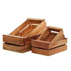 Rectangular Mahogany Wood Storage Crates (Set of 4)