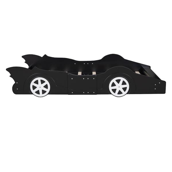 Black Wood Frame Twin Size Platform Bed with Wheels