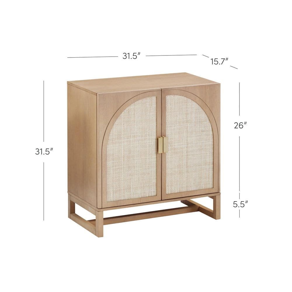 Raw Oak Freestanding Accent Cabinet with Rattan Doors
