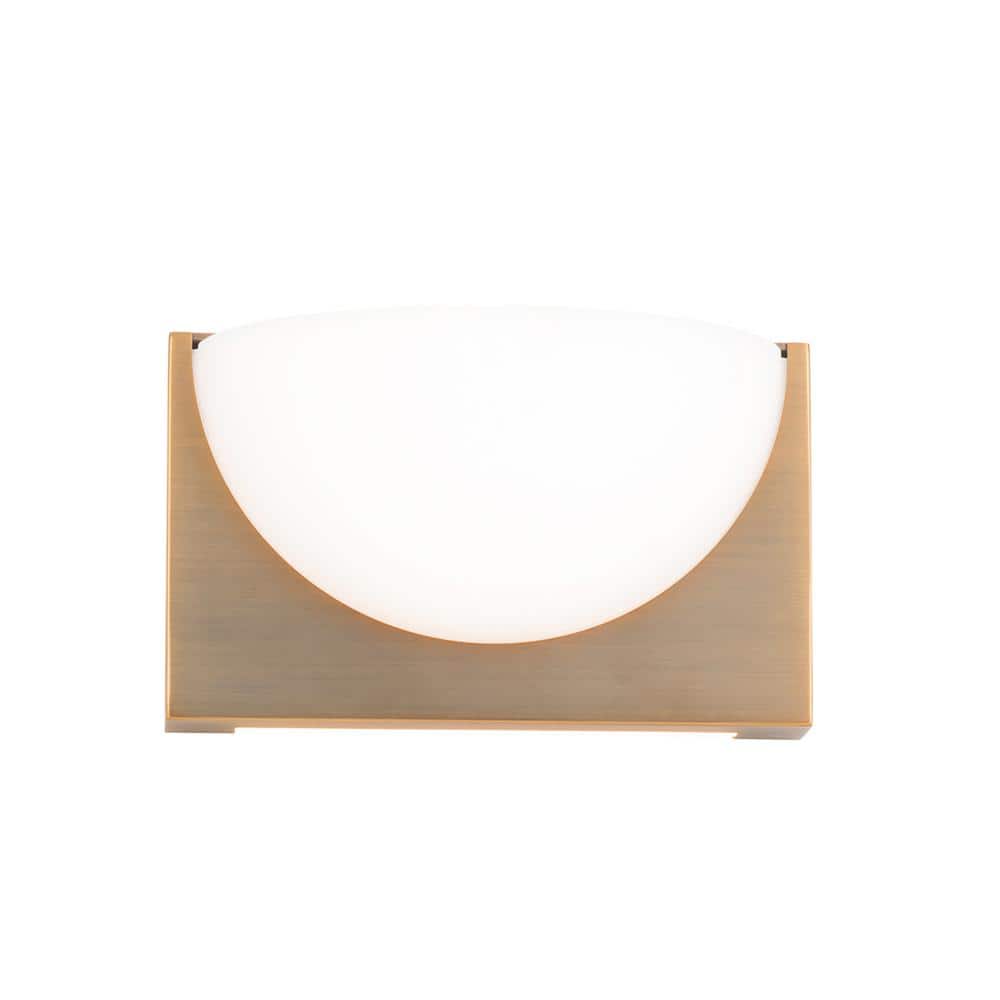 Aged Brass LED Vanity Wall Sconce with Frosted Glass