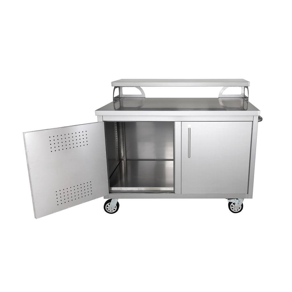 Casa Nico's All-Metal 48'' Stainless Steel (Grade 304) Freestanding Fully Sealed Bar Cabinet with Heavy Duty Locking Casters & Adjustable Bar Top