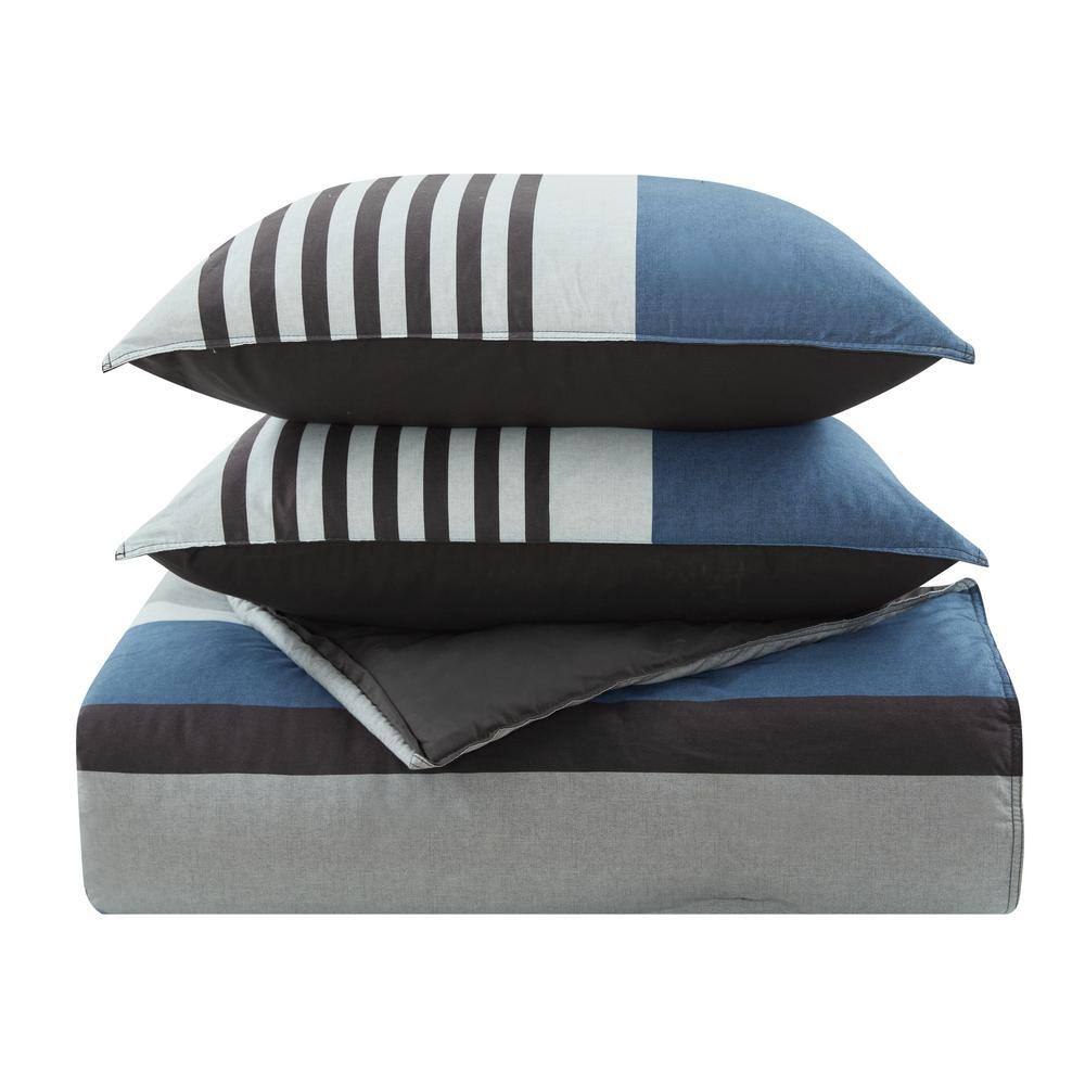 Nautica Charcoal and Navy Cotton Full/Queen Duvet Set