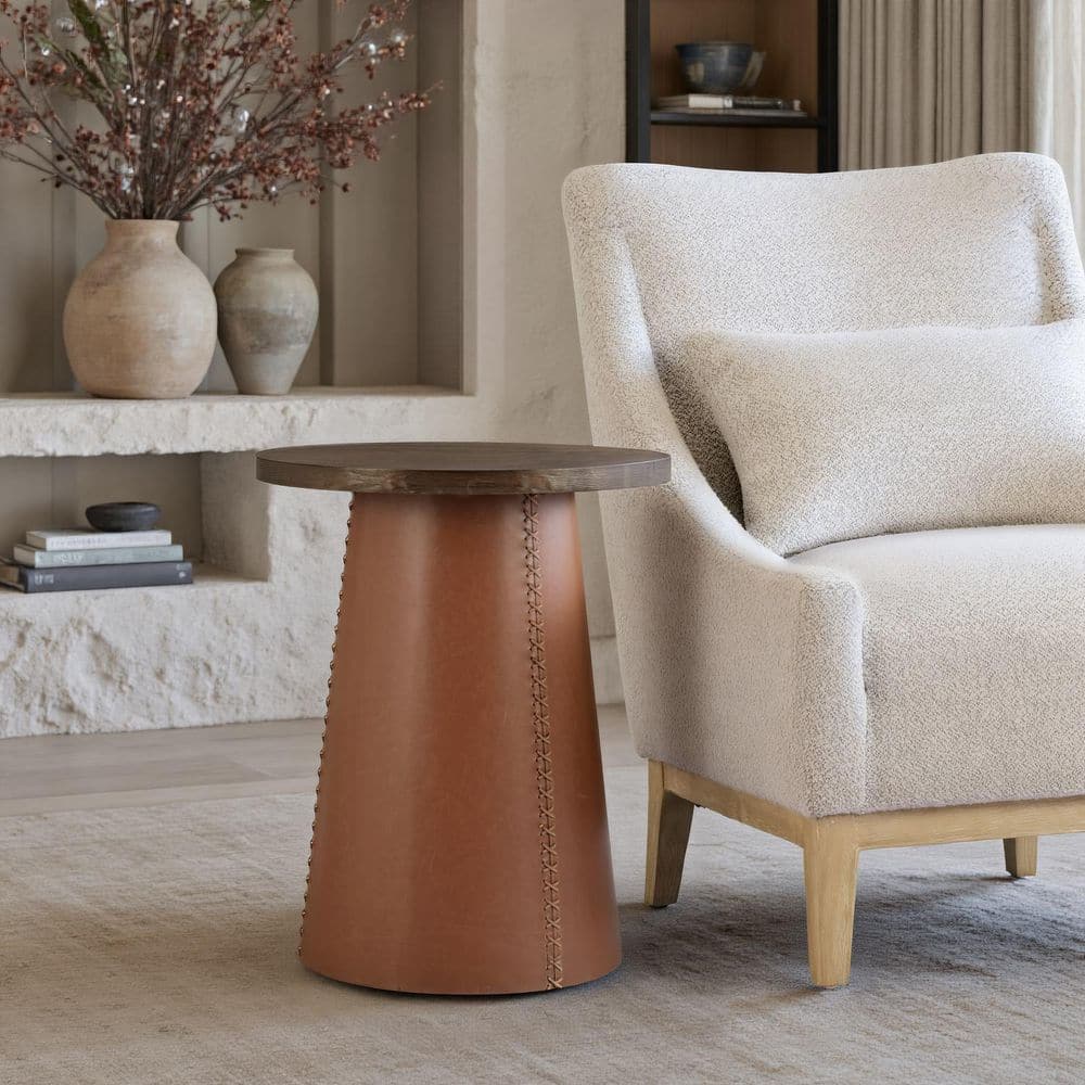 18.1 in.W x 22.6 in.H Brown Finish Round Shape Wood Top End Table