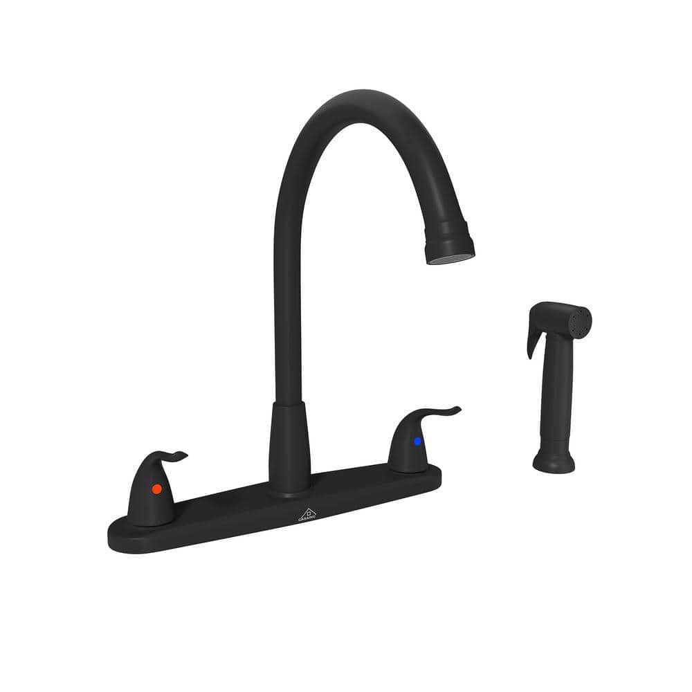 Matte Black Stainless Steel Double Handle Kitchen Faucet with Side Sprayer