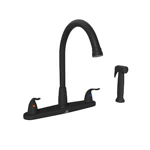 Double Handle Deck Mount Standard Kitchen Faucet with Pull Out Side Sprayer in Matte Black for Modern Decor