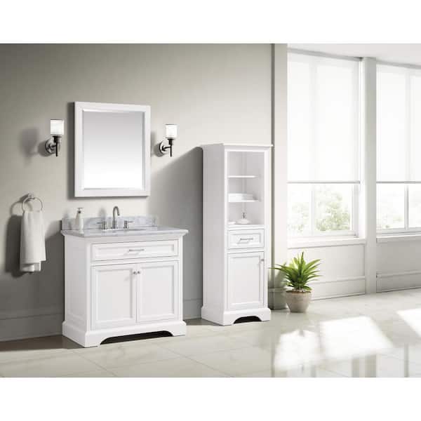 Windlowe 24 in. W x 32 in. H Rectangular Wood Framed Wall Bathroom Vanity Mirror in White finish