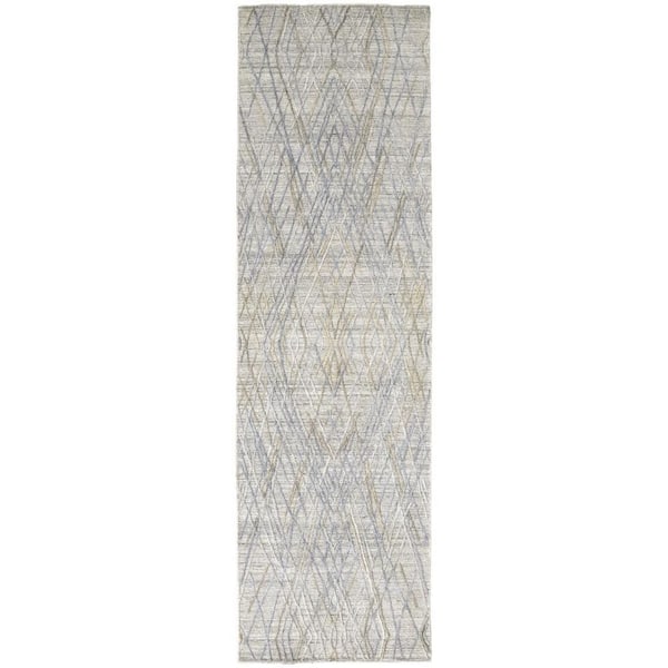 2 ft. x 8 ft. Blue, Gray Abstract Runner Rug