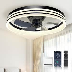 20 in. Indoor Black Caged Ceiling Fans with Lights and Remote Control, Low Profile Ceiling Fan for Living Room