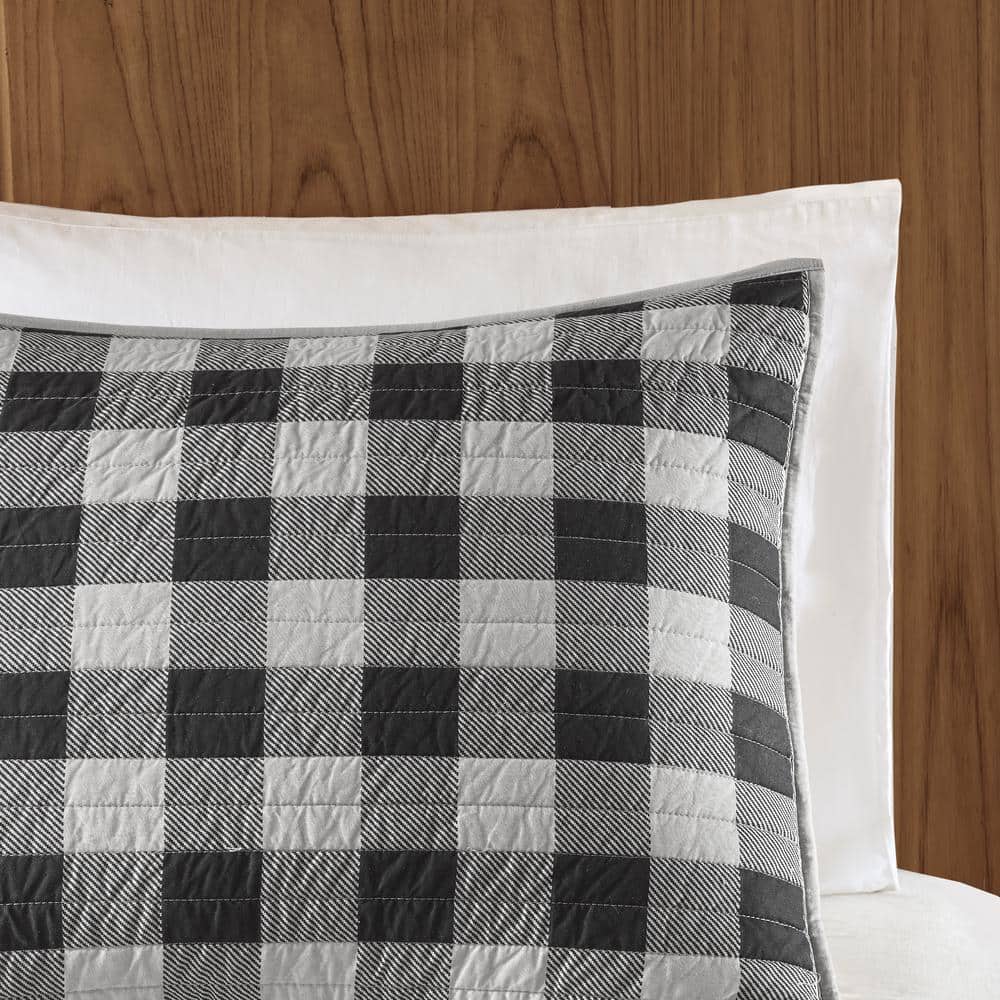 Gray King Cotton Reversible Buffalo Check Quilt Set